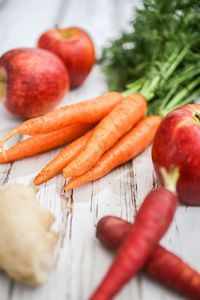 High angle view of chopped fruits on cutting board