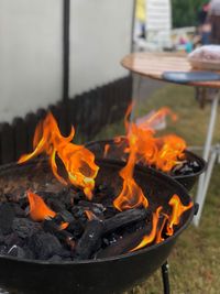 Close-up of fire on wood