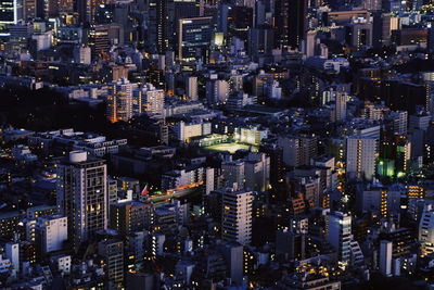 High angle view of modern buildings in city