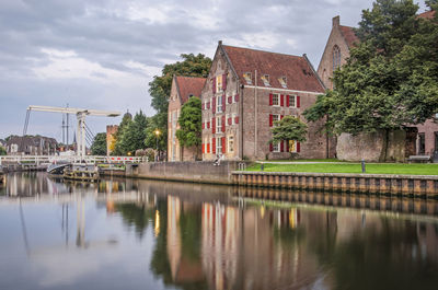 Historic buildings and drawbridge in zwolle, the netherlands