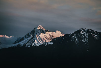 Scenic view of snowcapped mountains against sky during winter