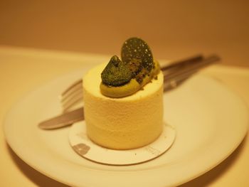 Close-up of cake in plate on table