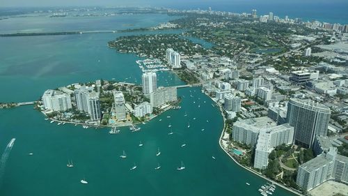 Aerial view of coastal city