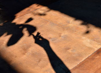 Shadow of man on wood