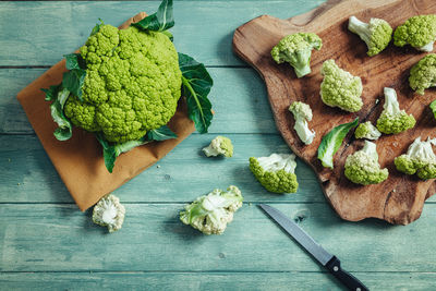 High angle view of chopped vegetables on cutting board