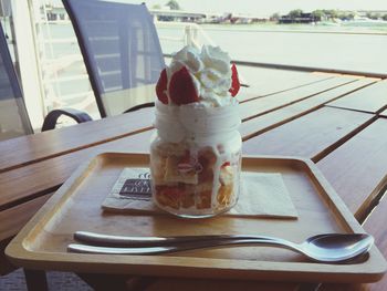 Close-up of ice cream in plate on table