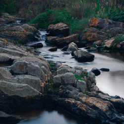 River flowing through rocks in forest