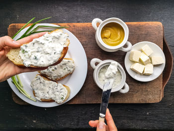 Directly above shot of breakfast served on table