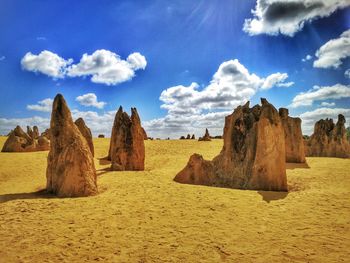 Rock formations on landscape against sky