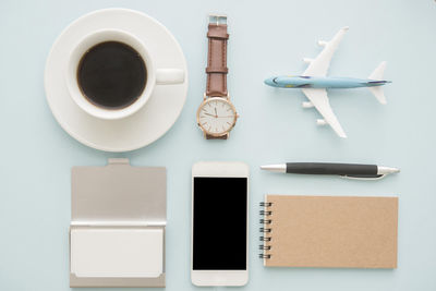 Directly above shot of coffee cup on table