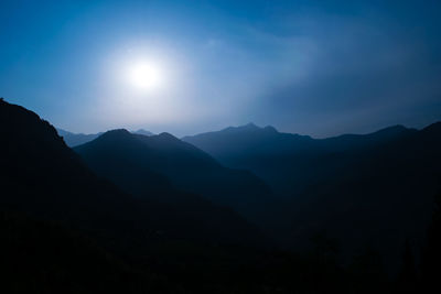Scenic view of silhouette mountains against sky