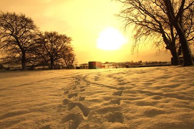 Scenic view of landscape against sky during winter