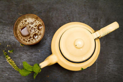 High angle view of coffee on table