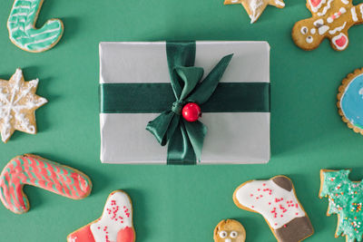 High angle view of christmas decoration on table