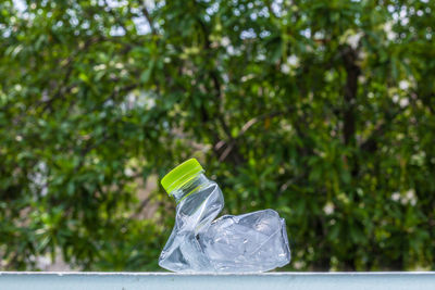 Close-up of water drops on glass bottle