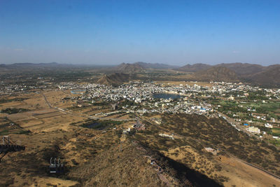 High angle view of townscape against sky