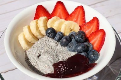 Close-up of dessert served on table