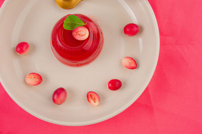 Directly above shot of dessert in plate on table