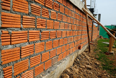 Construction site on brick wall