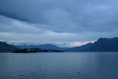 Scenic view of lake against cloudy sky