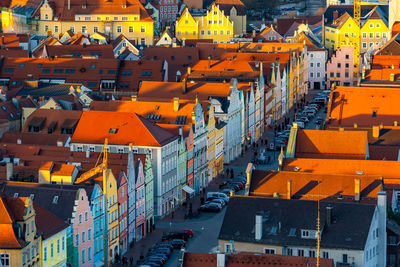 High angle view of buildings in city