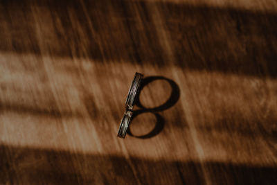 High angle view of rings on table