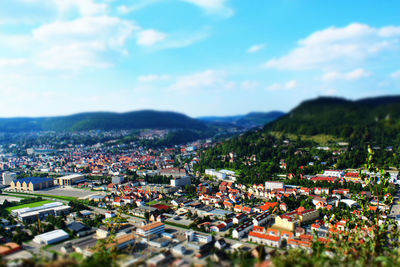 High angle view of townscape against sky