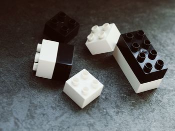 High angle view of chess pieces on table