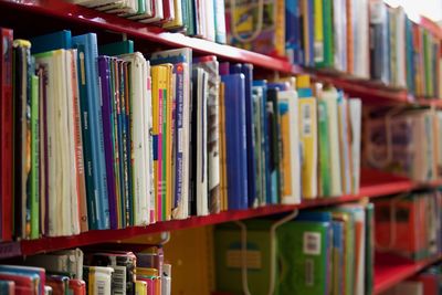 Close-up of books in shelf
