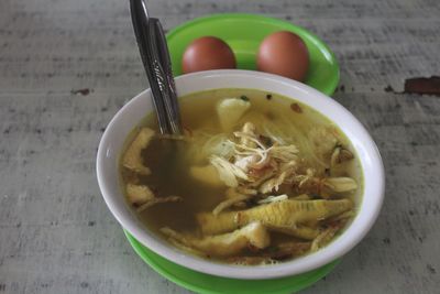 Close-up of soup in bowl