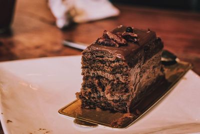 Close-up of cake in plate on table