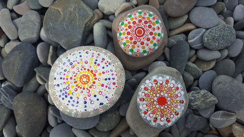 High angle view of multi colored stones
