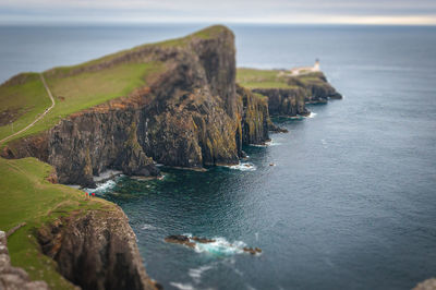 Neist cliff panorama tilt shift effect, isle of skye, scotland