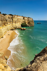 Scenic view of sea against clear blue sky