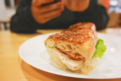 Close-up of food in plate on table