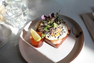 Close-up of food in plate on table