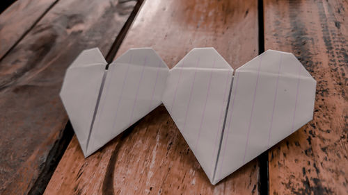 High angle view of heart shape on table