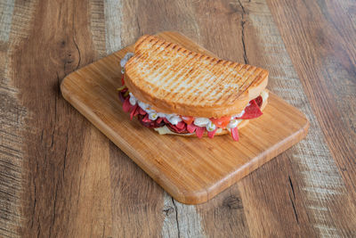 High angle view of breakfast on table