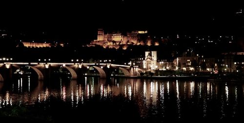 Reflection of illuminated buildings in water