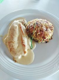 High angle view of breakfast served in plate