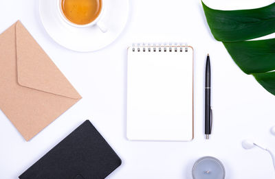 High angle view of coffee cup on table