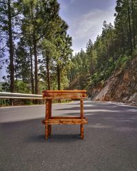 Bench in park against sky