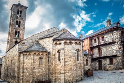 Low angle view of old building against sky