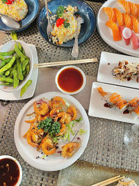 High angle view of food on table