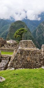 Stone wall with mountain in background