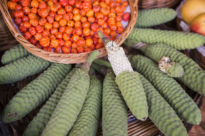 High angle view of fruits for sale in market