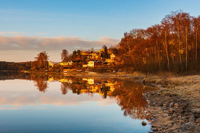 Scenic view of lake against sky during sunset