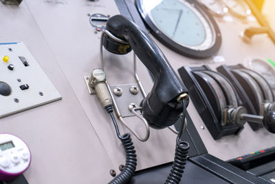 Close-up of controls in cockpit