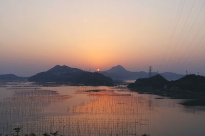 Scenic view of lake against sky during sunset