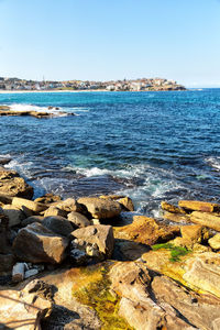 Scenic view of sea against clear sky